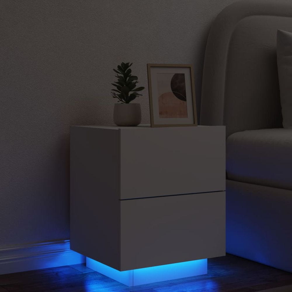 Vidaxl Nočný stolík s LED svetlami biely kompozitné drevo